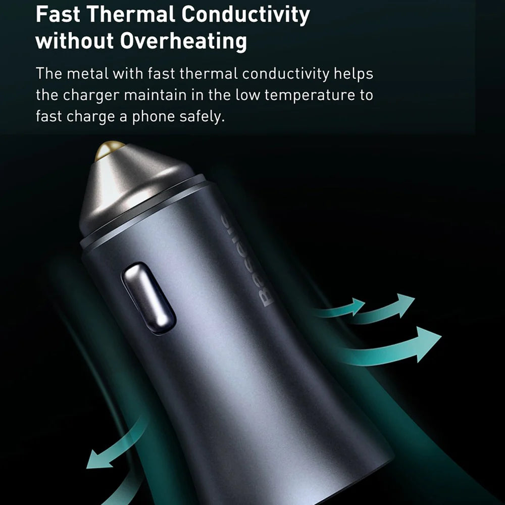Baseus 60W Dual-Port Car Charger (USB-C PD + USB-A QC)