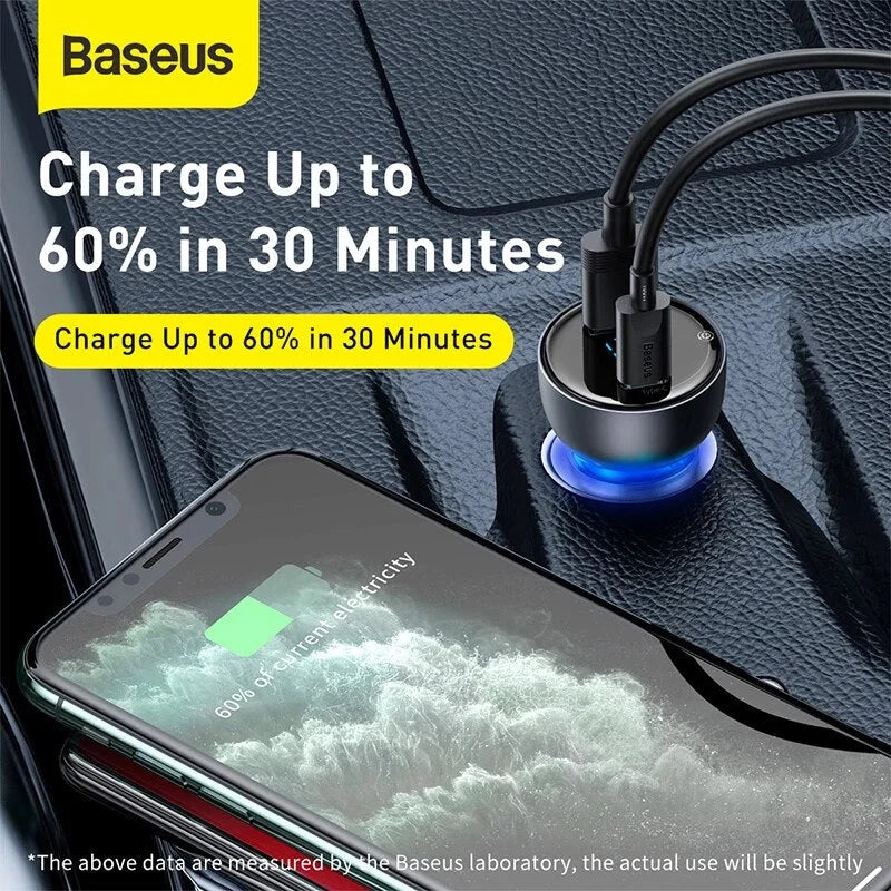 Baseus Contactor Pro 65W Car Charger – Triple Port (2x USB-C + USB-A) Fast Charging Adapter