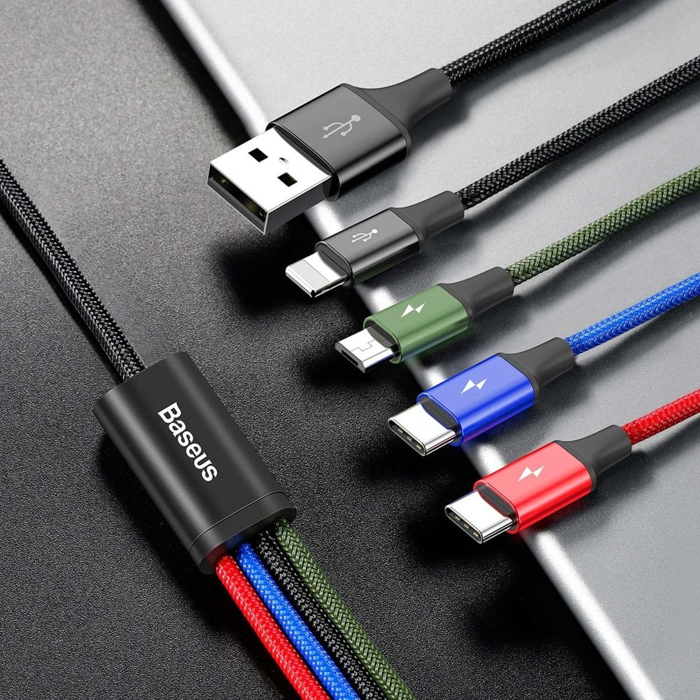 Nylon braided 4-in-1 fast charging cable for iPhone and Android