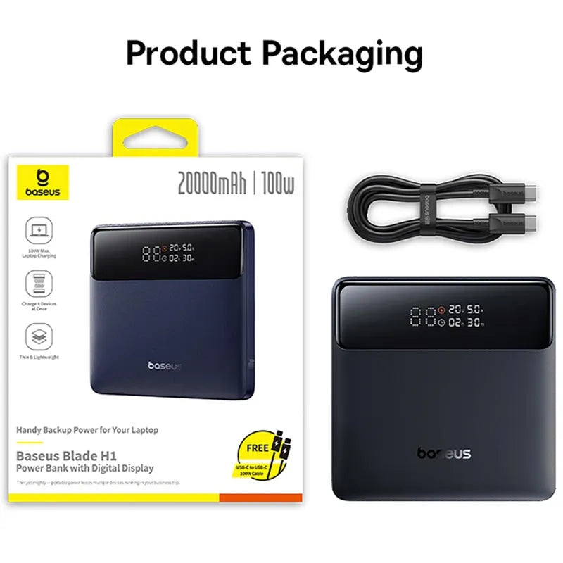 Baseus Blade H1 20000mAh 100W Laptop & Phone Power Bank with Digital Display — Cosmic Black