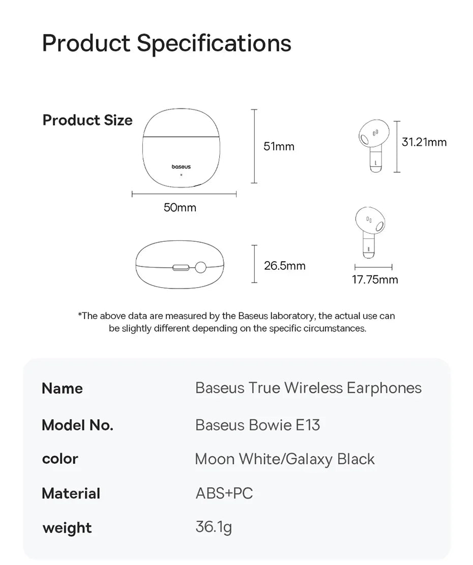 Baseus Bowie E13 Wireless Earbuds (Black/White)