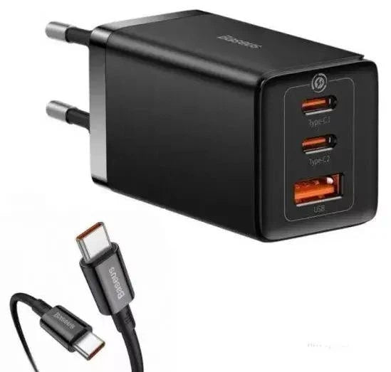 Original Baseus 3-port GaN charger for laptop and phone