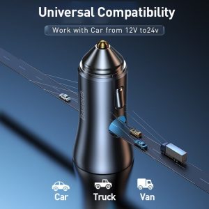 Baseus 60W car charger with LED indicator in vehicle