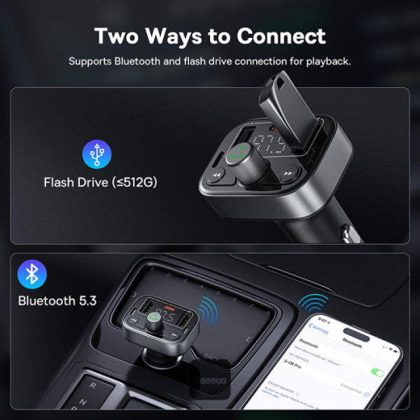 Baseus S-09 Pro Car FM Transmitter – Bluetooth 5.3, 18W PD Fast Charging, Hands-Free Calling & HiFi Audio