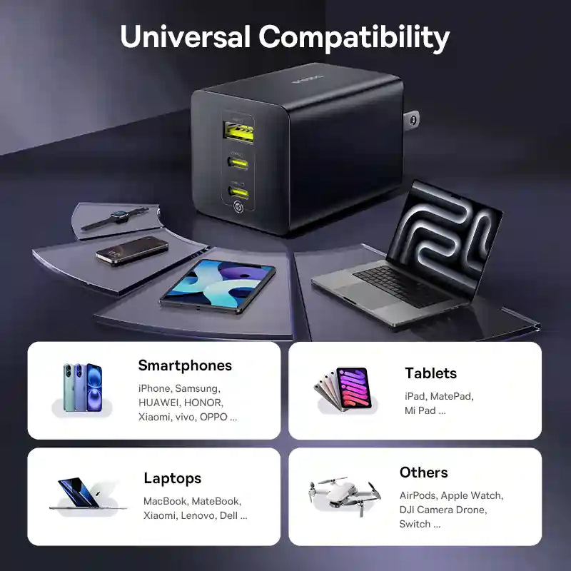 Baseus EnerFill FE11 100W GaN Fast Charger – 2 USB-C + 1 USB-A Multi-Port Wall Adapter