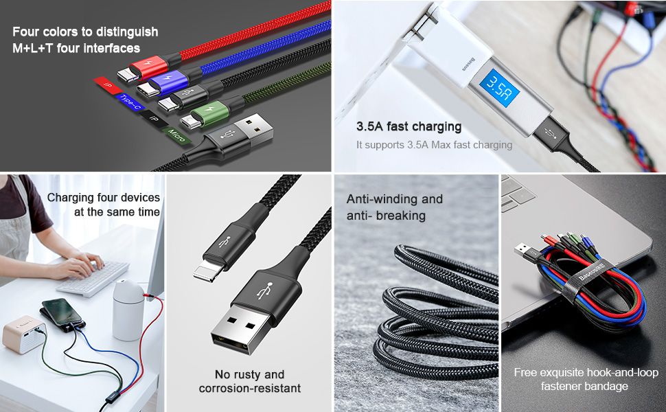 Baseus Rapid Series 4-in-1 Charging Cable – Lightning x2, Type-C & Micro-USB (3.5A)