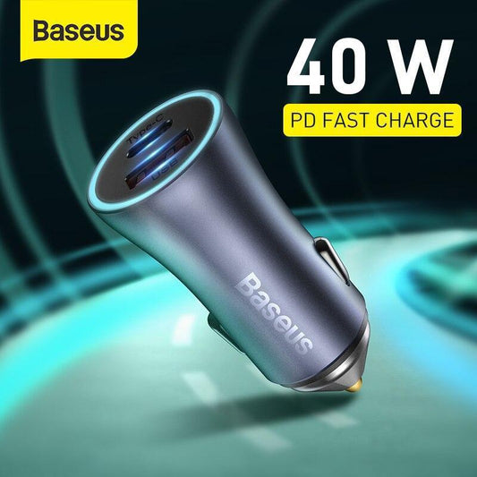 Baseus 40W Dual-Port Car Charger (USB-C PD + USB-A QC)