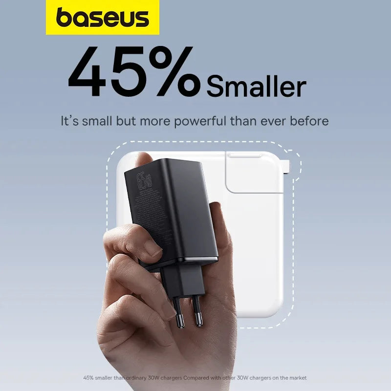 Baseus GaN5 Pro 65W Fast Charger 2C+1U – Wall Charger with USB-C to USB-C Cable