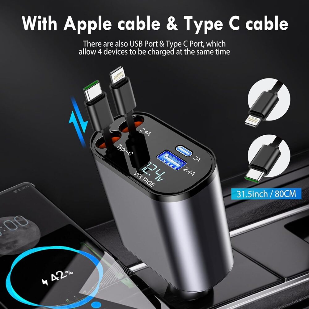 Rocketek car charger showing 12.4V voltage display
