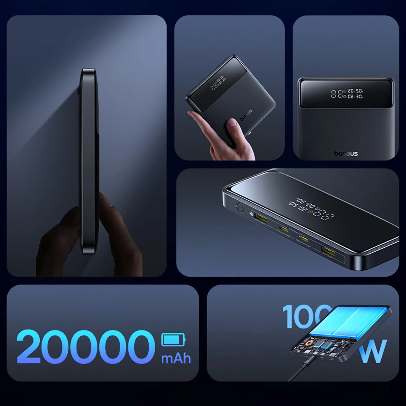 Baseus Blade H1 20000mAh 100W Laptop & Phone Power Bank with Digital Display — Cosmic Black