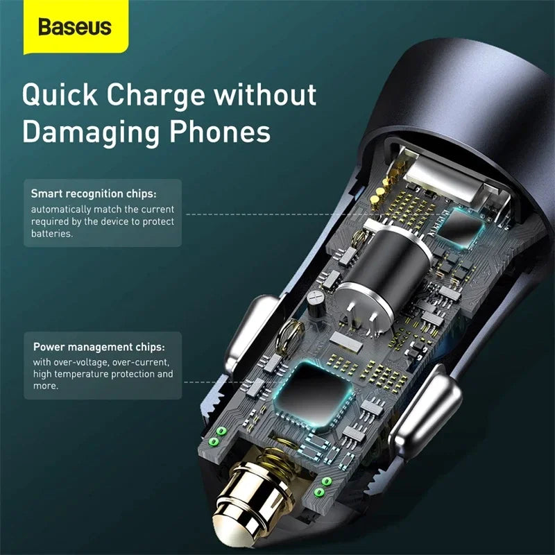 Baseus 40W Dual-Port Car Charger (USB-C PD + USB-A QC)